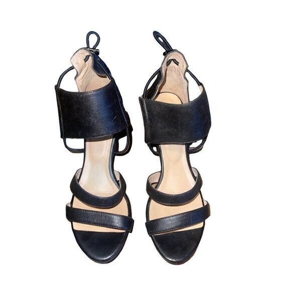 All Black Leather Strappy Heels Sandals - Picture 6 of 16